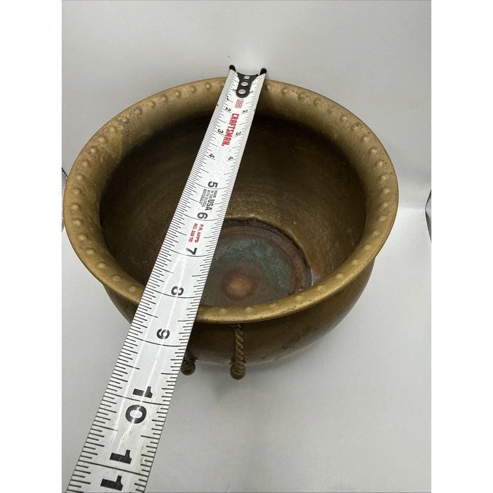 Vintage Brass Bowl Planter With Rope And Tassel Trim Nice Patina 6